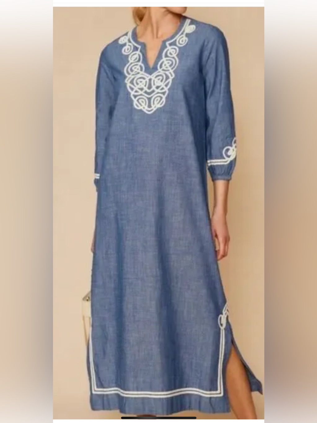 J. Mclaughlin Pansy Lightweight Denim Blue Kaftan Maxi Dress Size S Nwt